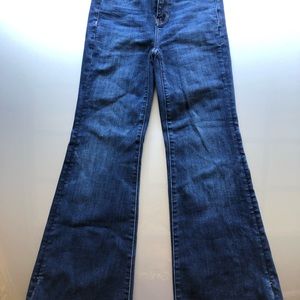 American Eagle high rise dark wash flare jeans, size 0 short